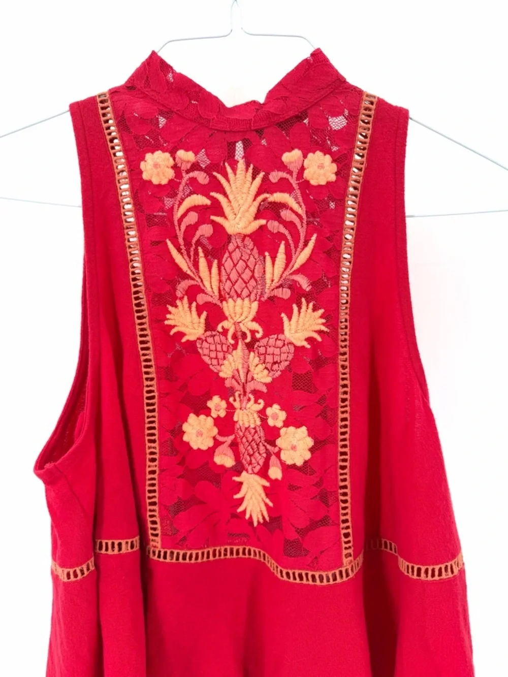 Free People Boho Cottagecore Pineapple Lace Embroidered Flora Swing Tank Top - Picture 4 of 8